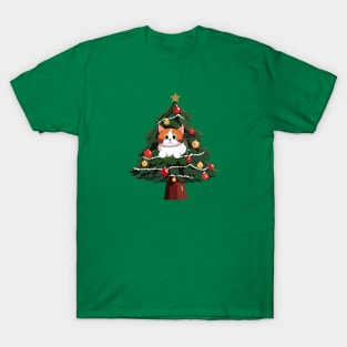 Orange Cat in a Christmas Tree T-Shirt